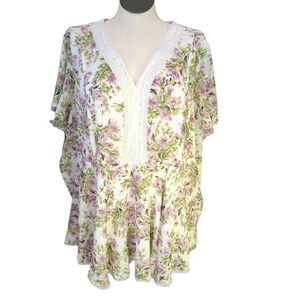 Torrid Peplum Chiffon Floral Top Lavender And Green Lace 5X